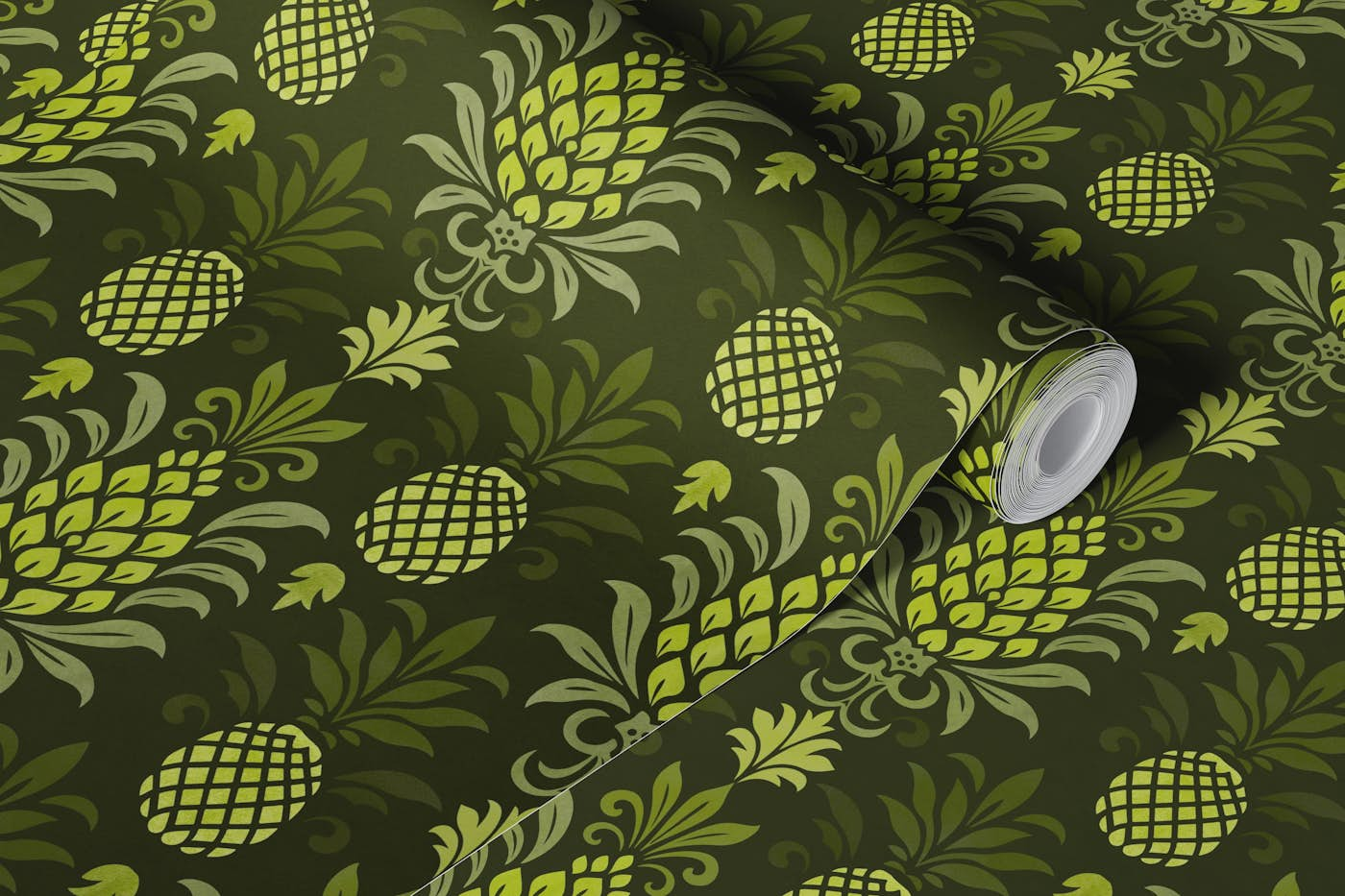 Modern Monochrome Pineapple Chic Textured Green wallpaper roll