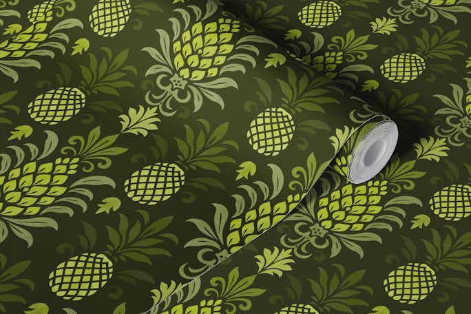 Modern Monochrome Pineapple Chic Textured Greenwallpaper roll