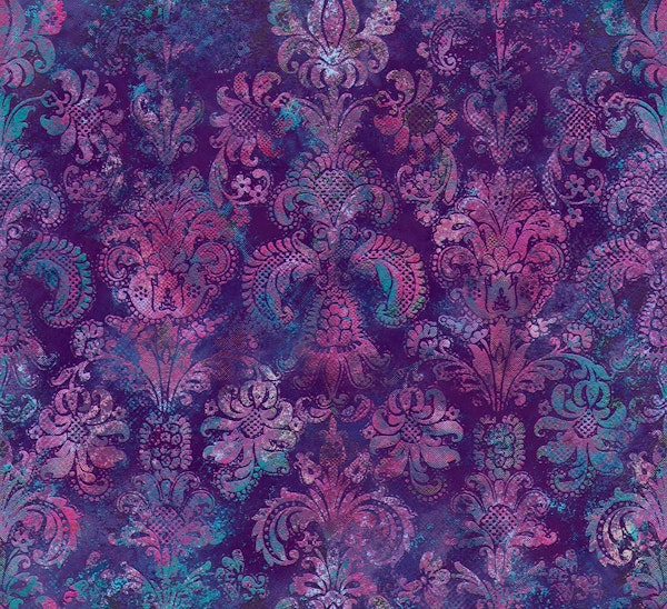 Grunge damask pattern purple turquoise