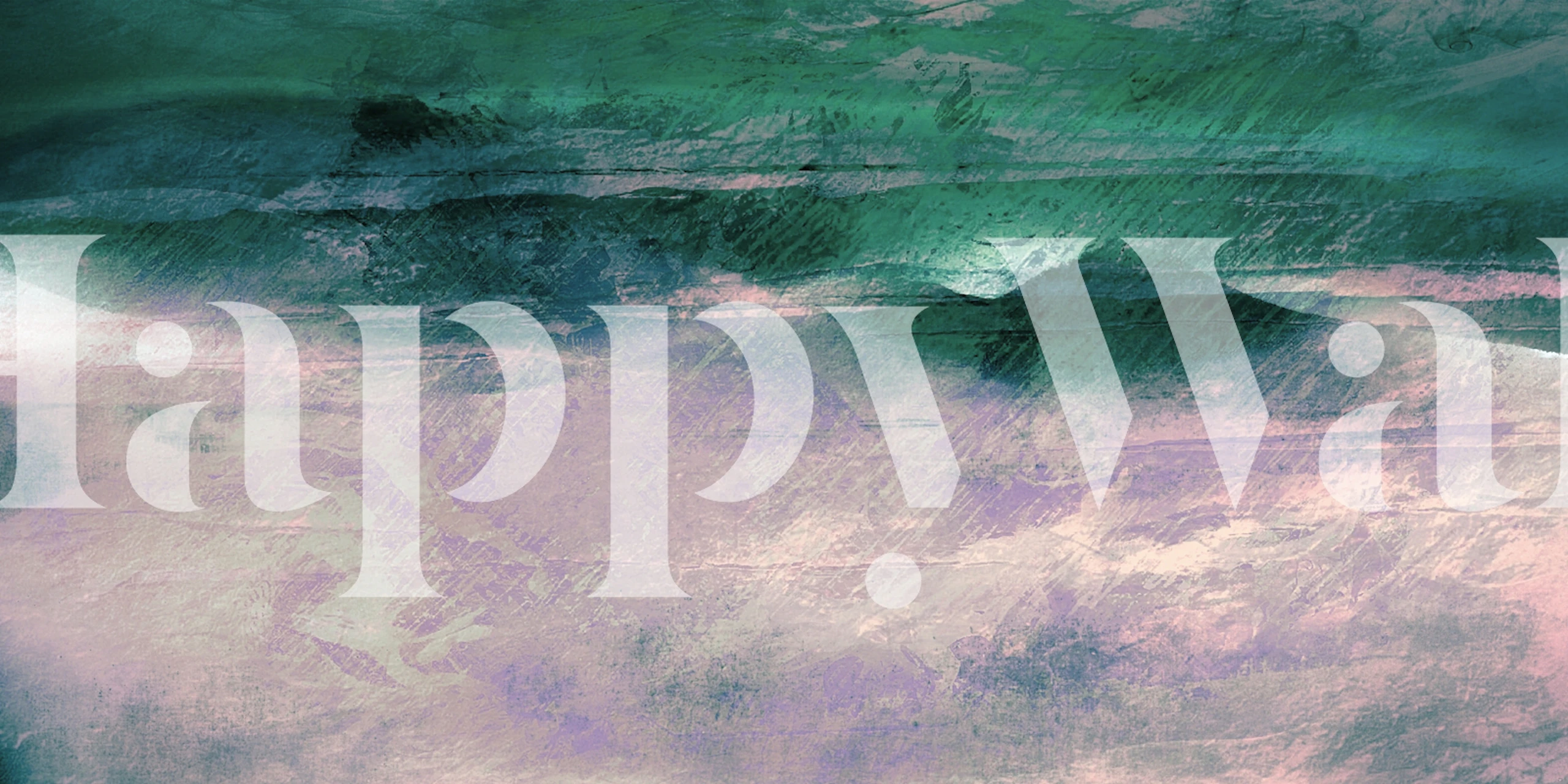 Abstrakt veggmaleri med fjellandskap med tåkete grønt og lilla