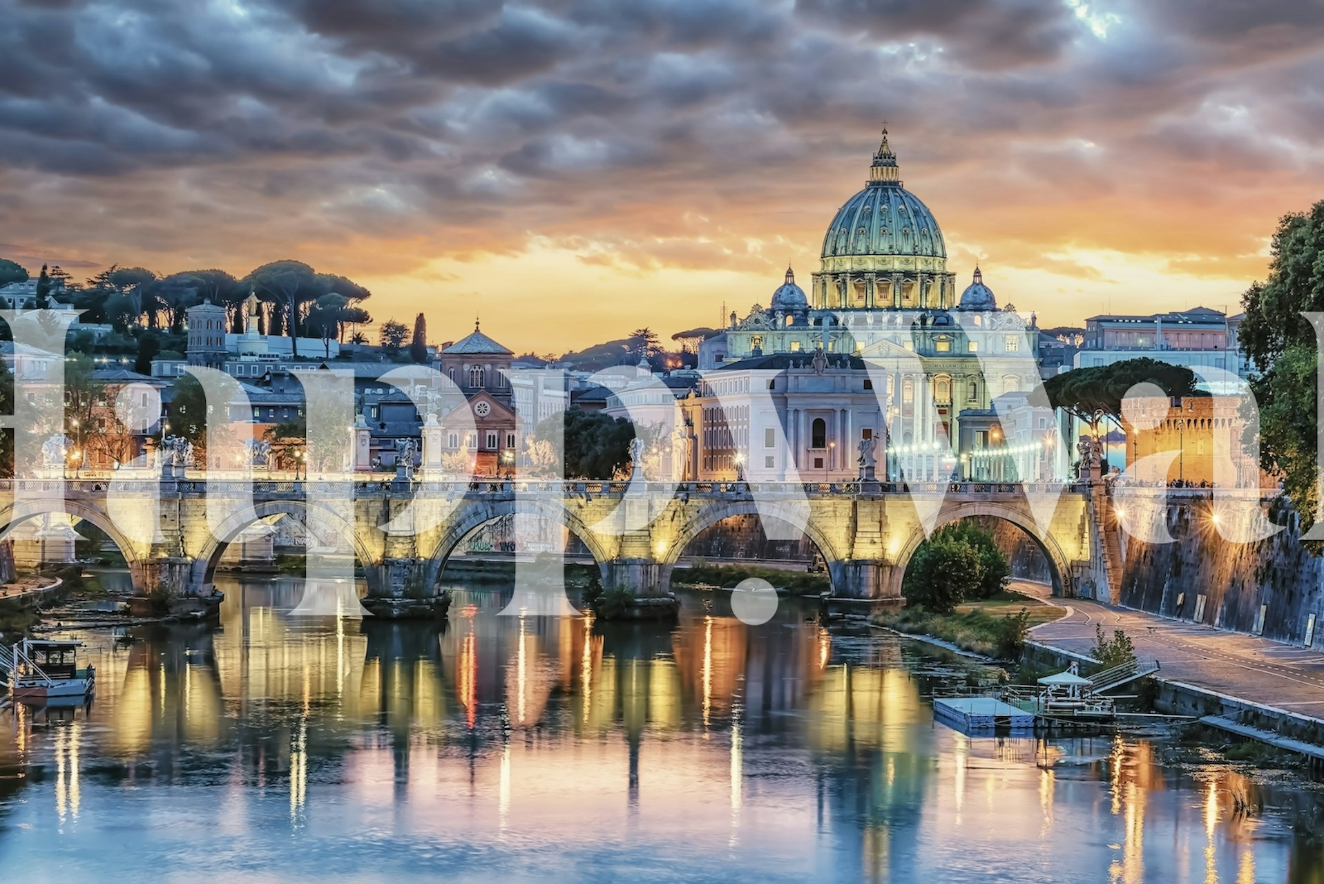 Stunning sunset over Rome city with the Tiber River and St. Peter's Basilica wallpaper