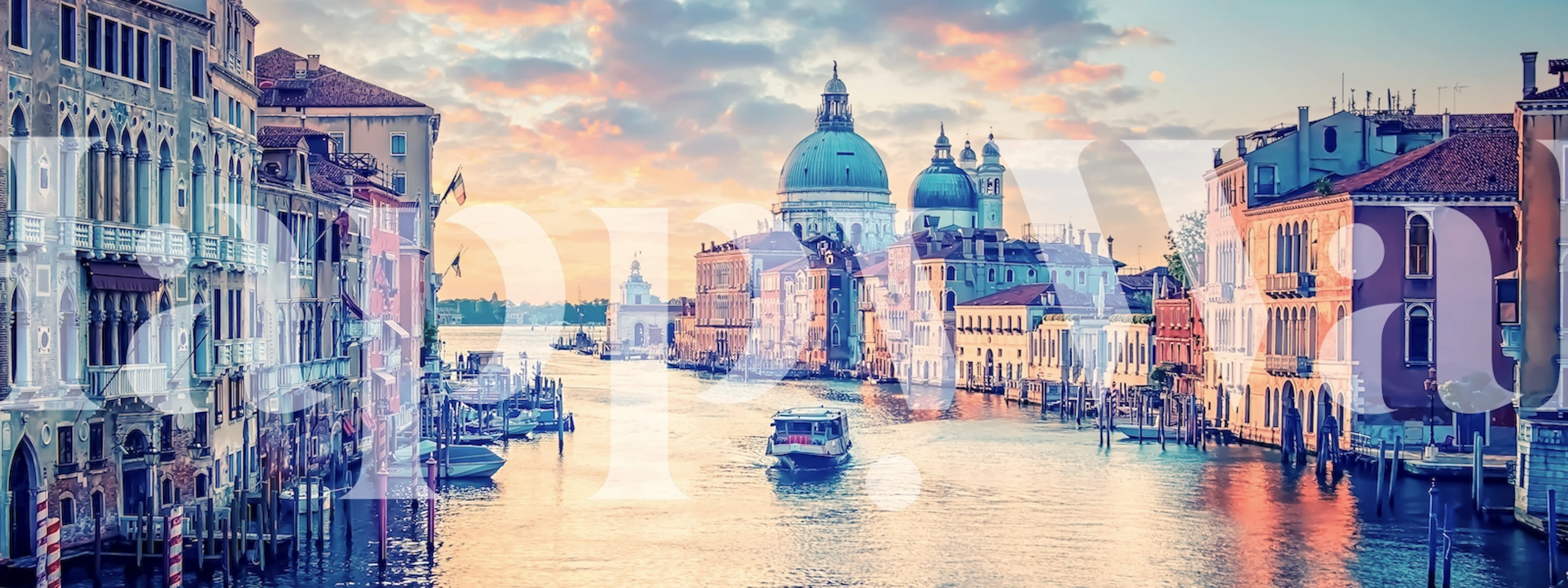 Venetian canal view with buildings and sunset colors wallpaper