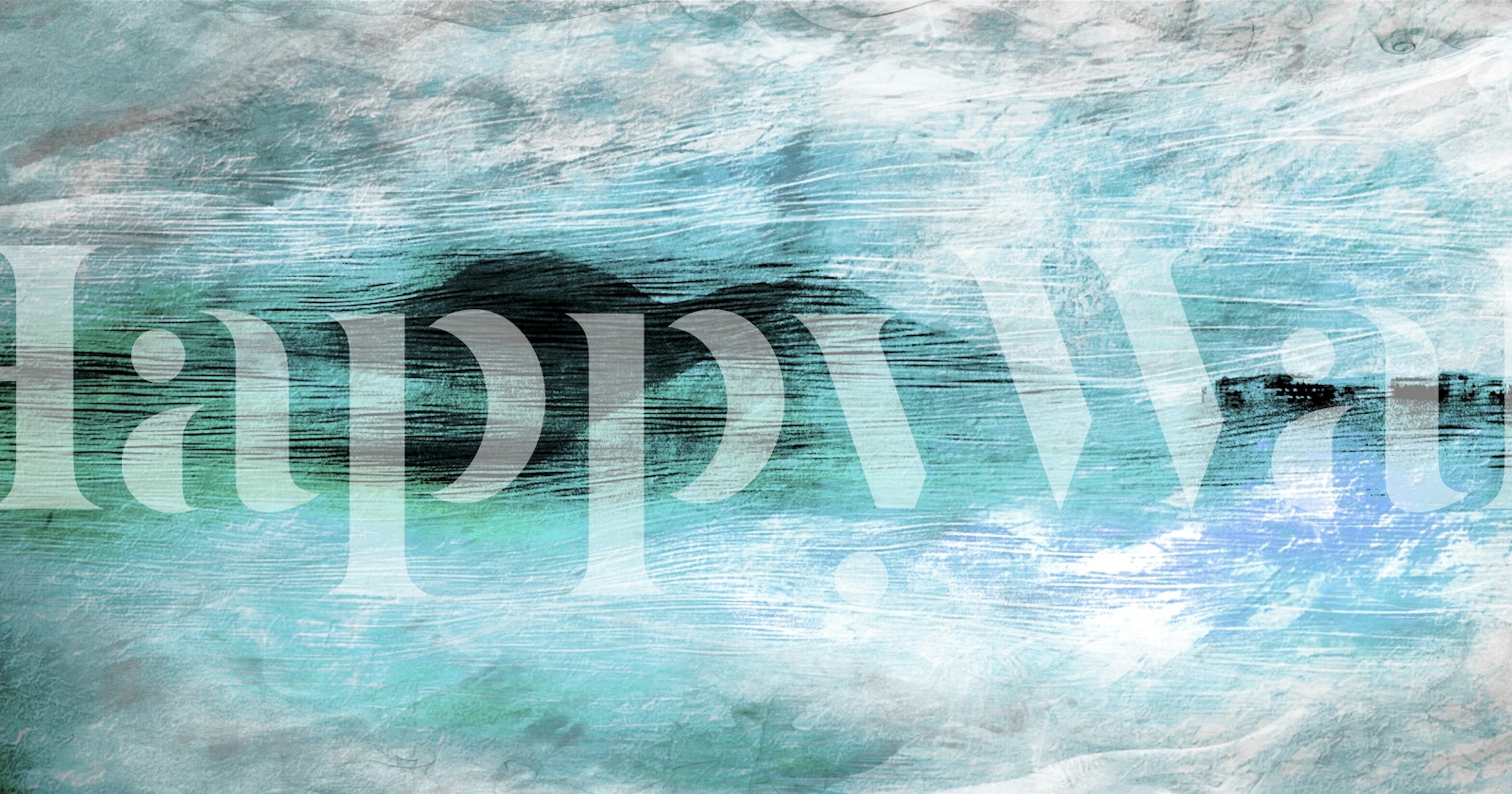 Teal cyan Japandi landscape wallpaper in a room