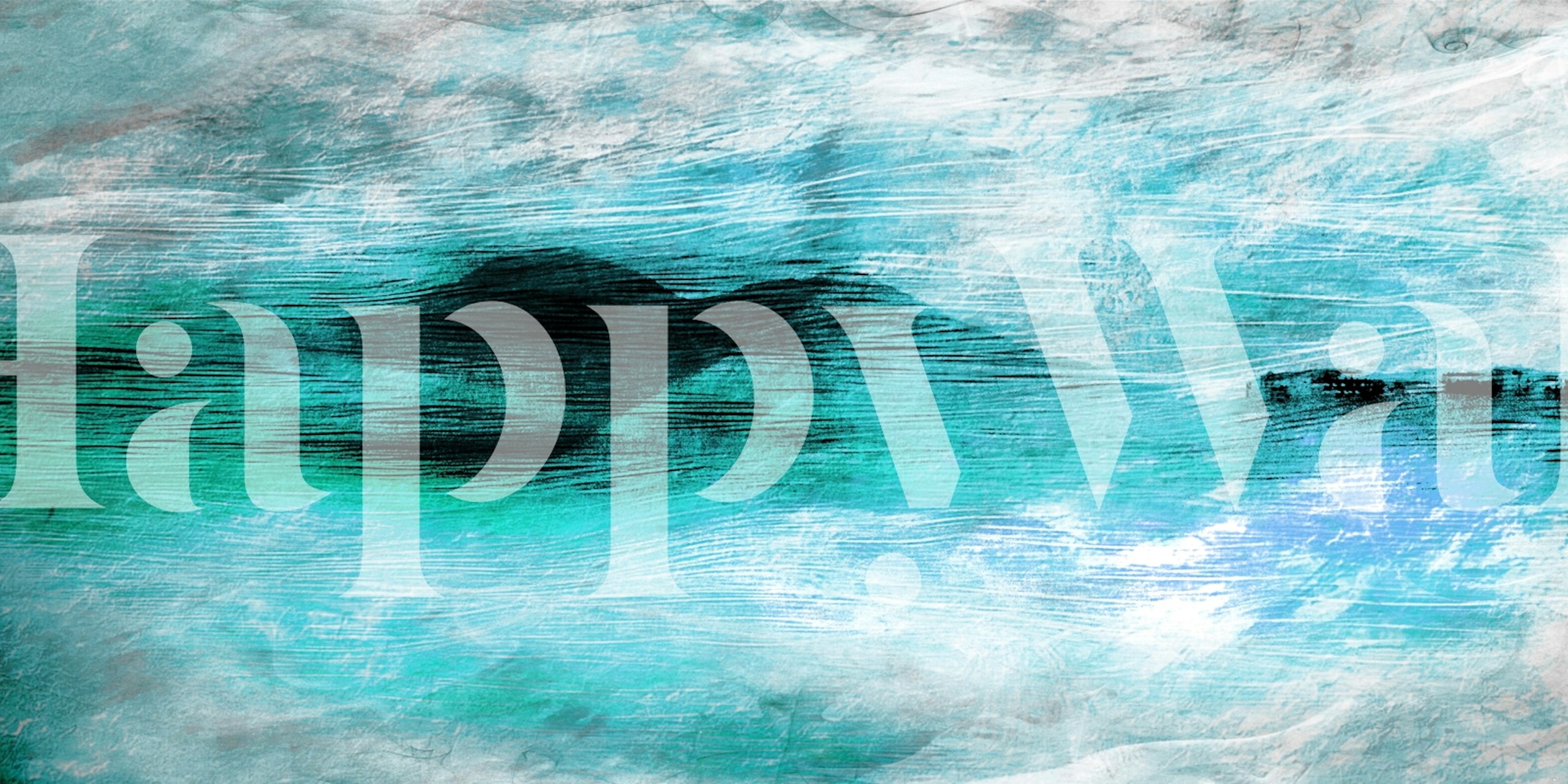 Teal cyan Japandi landscape wallpaper in a room