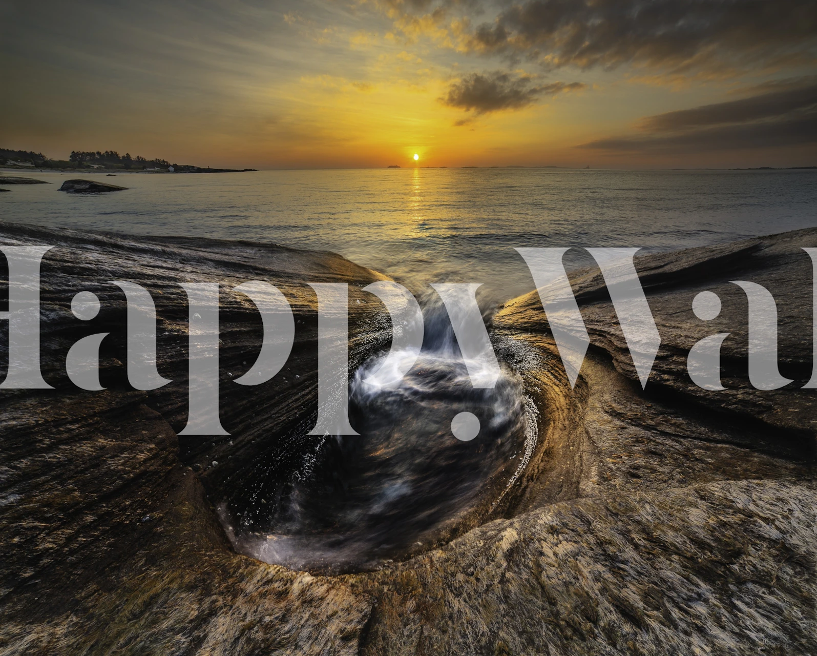 Water erosion rock formations with sunset wall mural