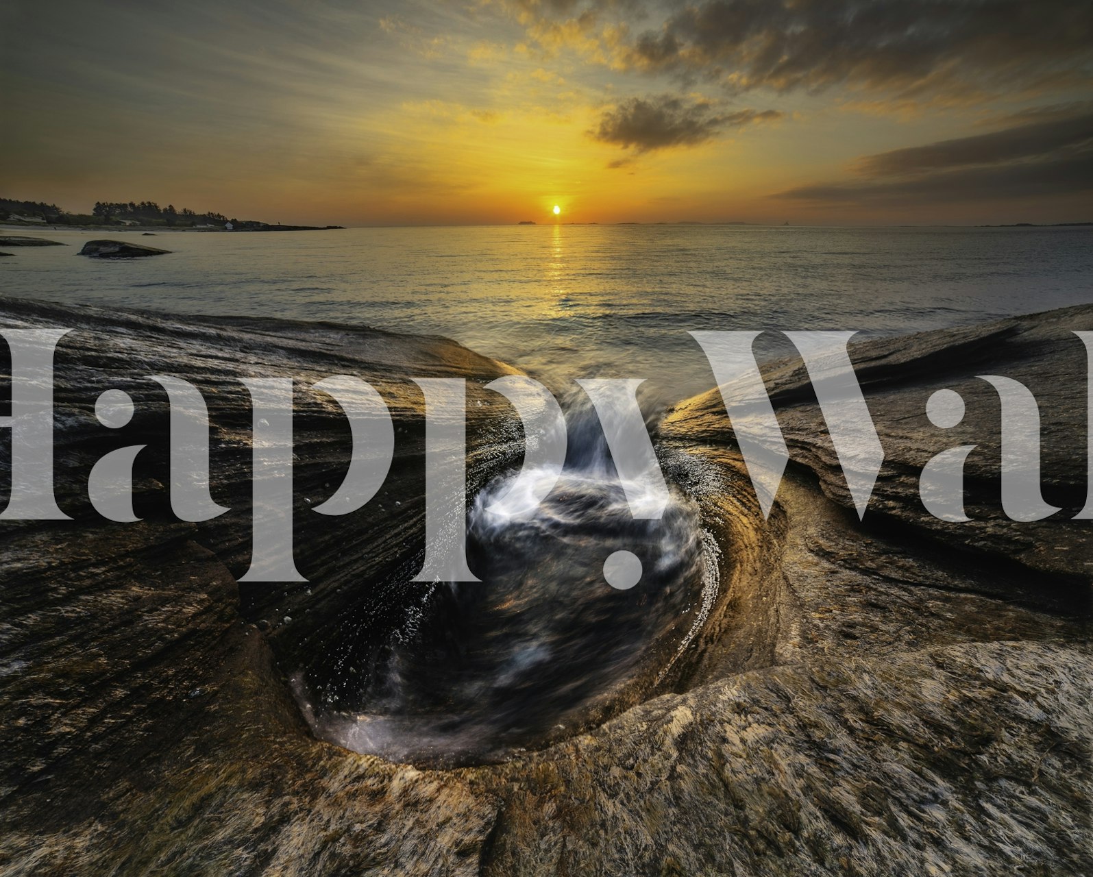 Water erosion rock formations with sunset wall mural