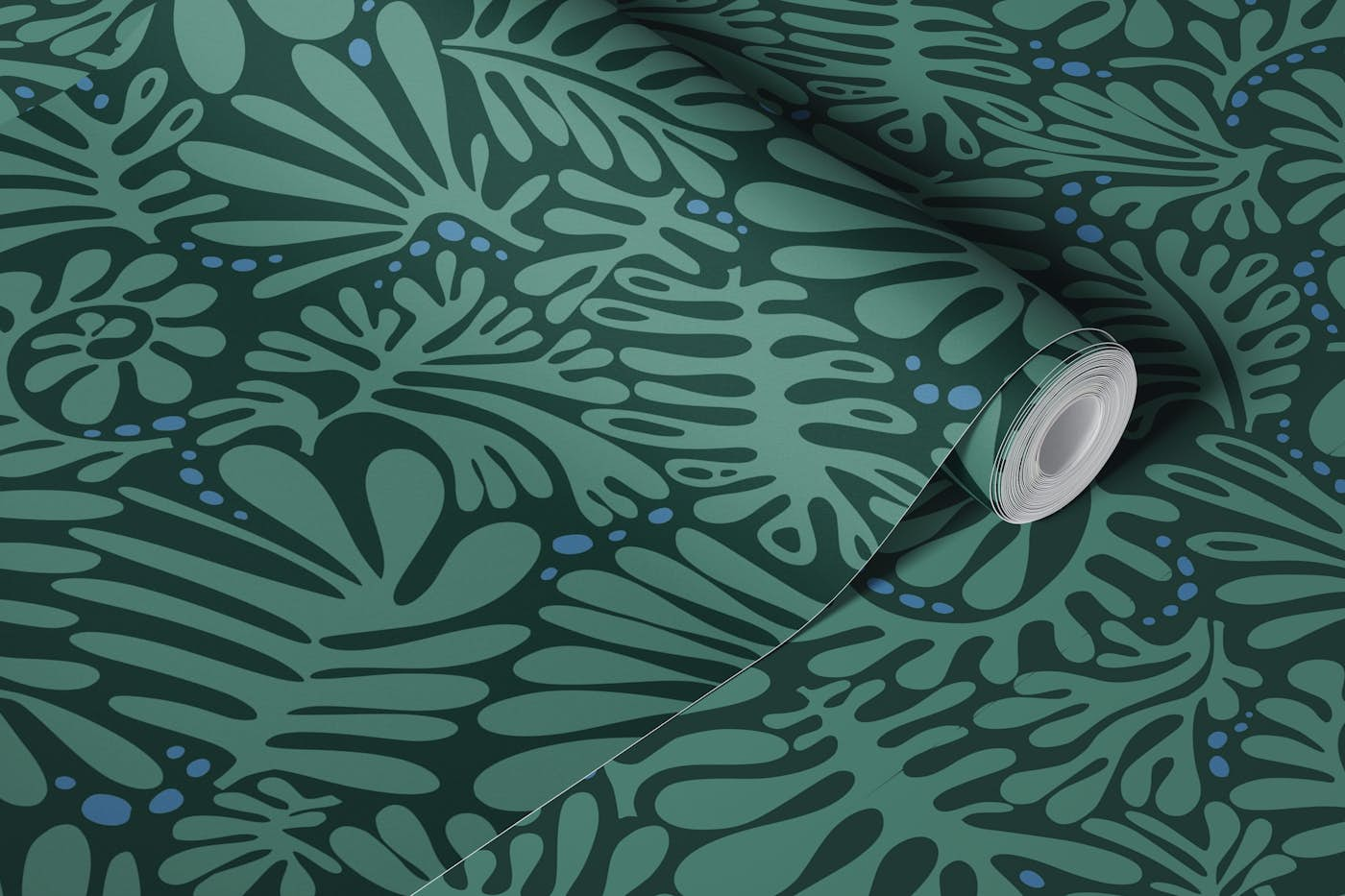 Minimalistic Matisse leaves dark sage green wallpaper roll