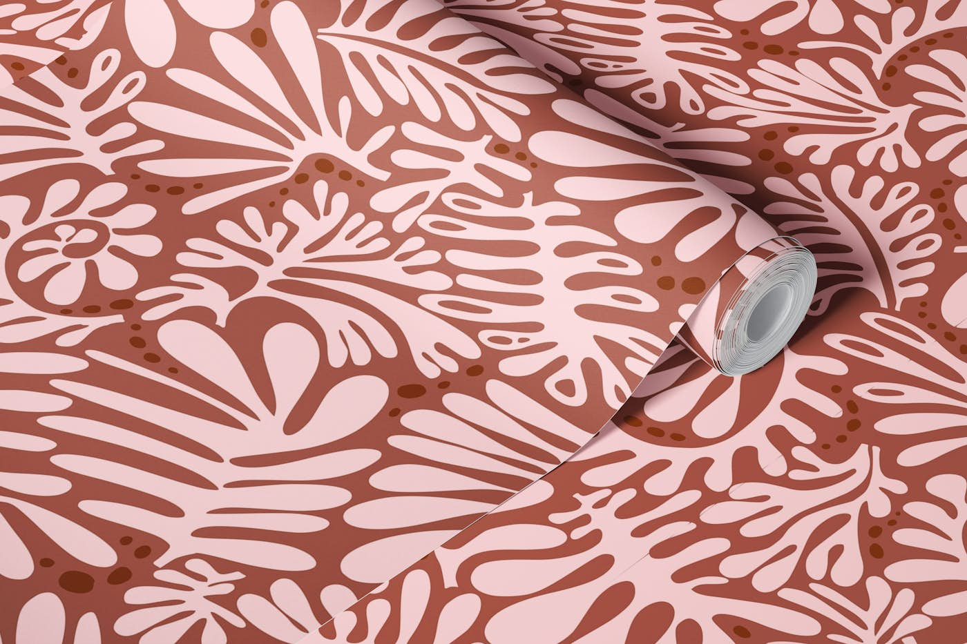 Matisse pattern leaves terracotta rust clay pink wallpaper roll