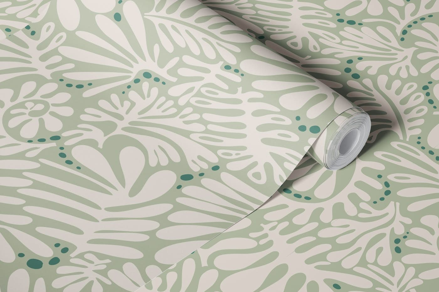 Matisse minimalistic leave pattern light sage green wallpaper roll