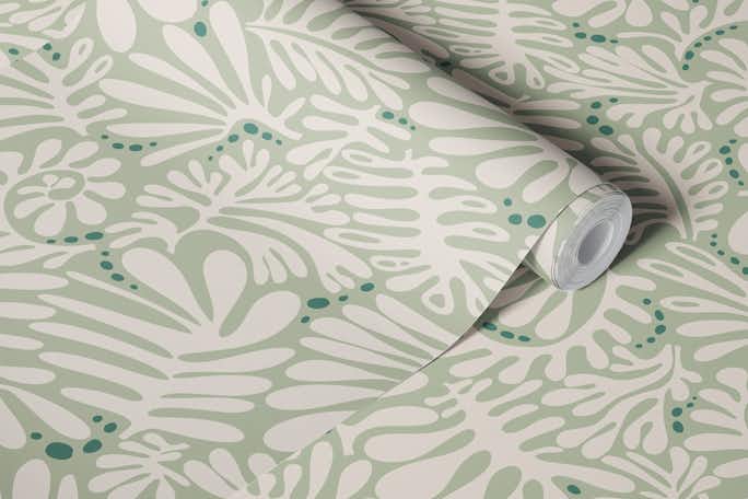 Matisse minimalistic leave pattern light sage greenwallpaper roll