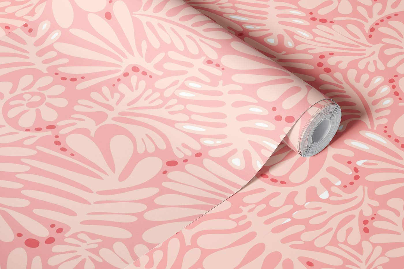 Pink Liquid modern Abstract Leaves Pattern in Matisse style wallpaper roll