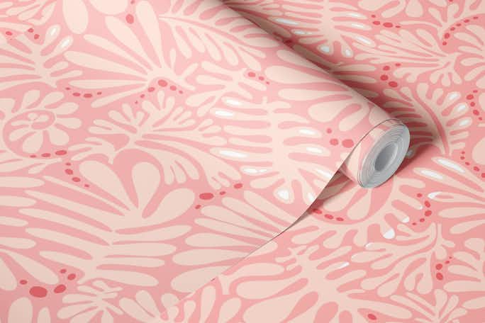 Pink Liquid modern Abstract Leaves Pattern in Matisse stylewallpaper roll
