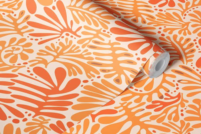 Liquid modern minimalistic Leaves Pattern tangerine orangewallpaper roll