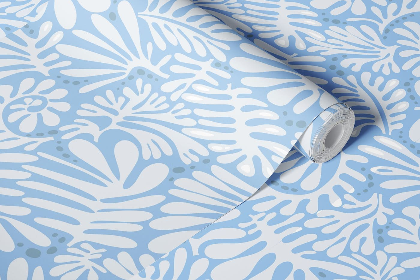 Matisse leaves pattern modern minimalistic light sky blue wallpaper roll