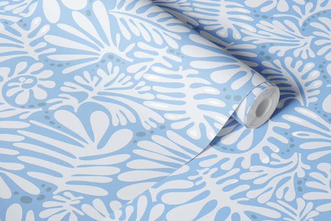 Matisse leaves pattern modern minimalistic light sky bluewallpaper roll