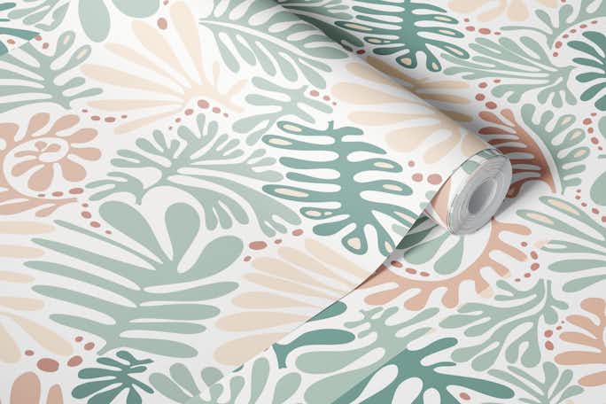Matisse leaves pattern modern minimalistic pastel crayon soft colorswallpaper roll