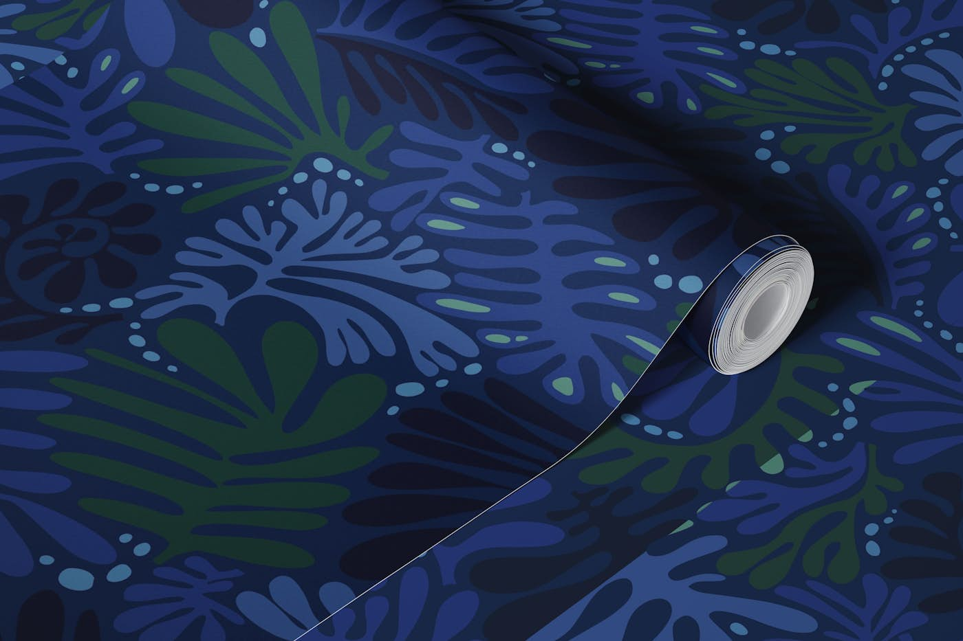 Deep Ocean Leaf: Cutouts dark blue wallpaper roll