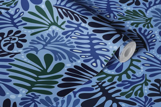 Deep Ocean Leaf: Cutouts middle bluewallpaper roll
