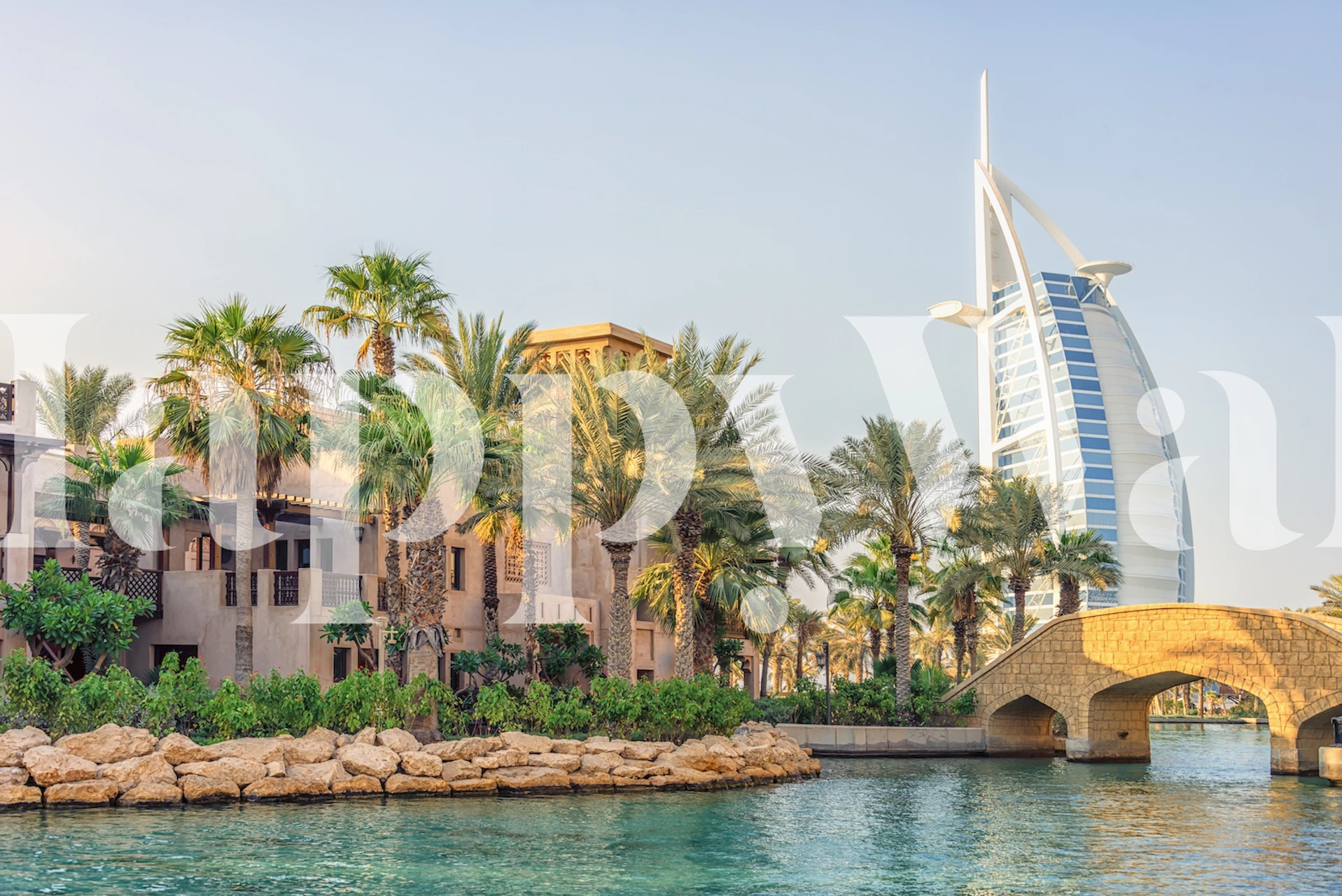 Tropical palm trees and modern architecture wallpaper