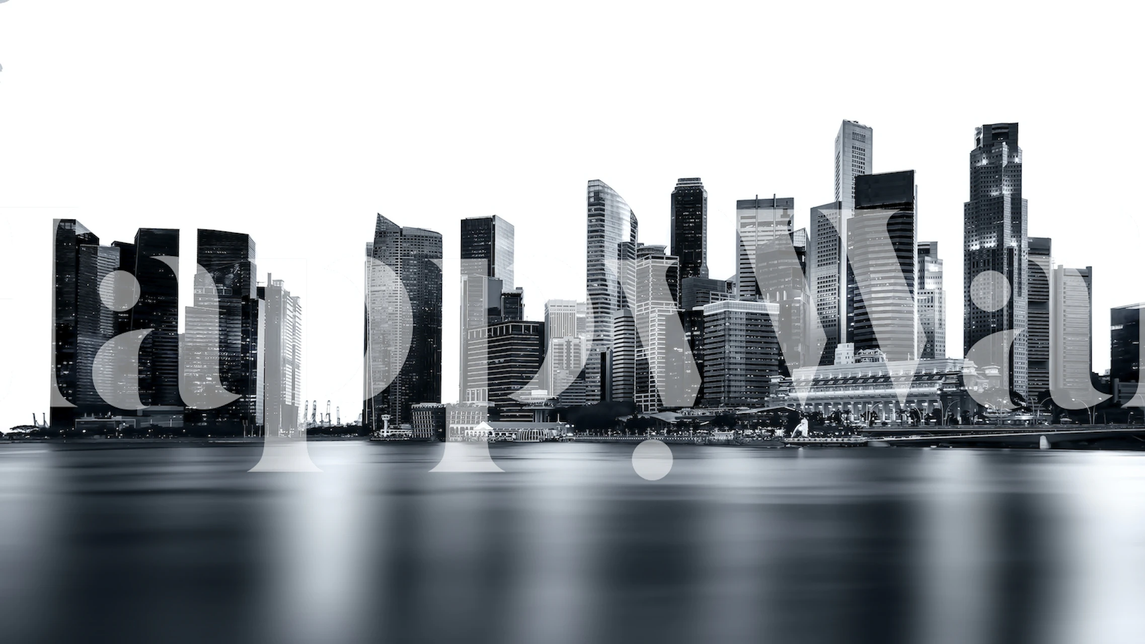 Black and white city skyline with skyscrapers wallpaper