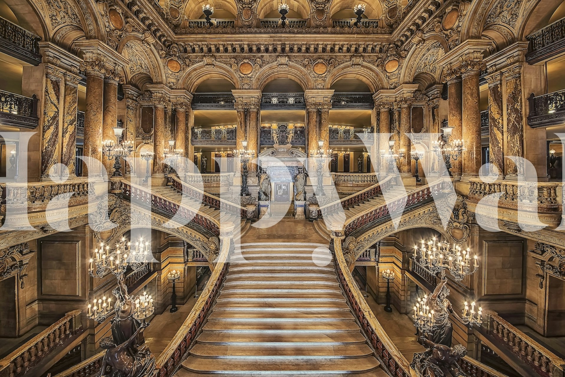 Palais Garnier opera house interior wall mural with grand staircases and golden ornaments