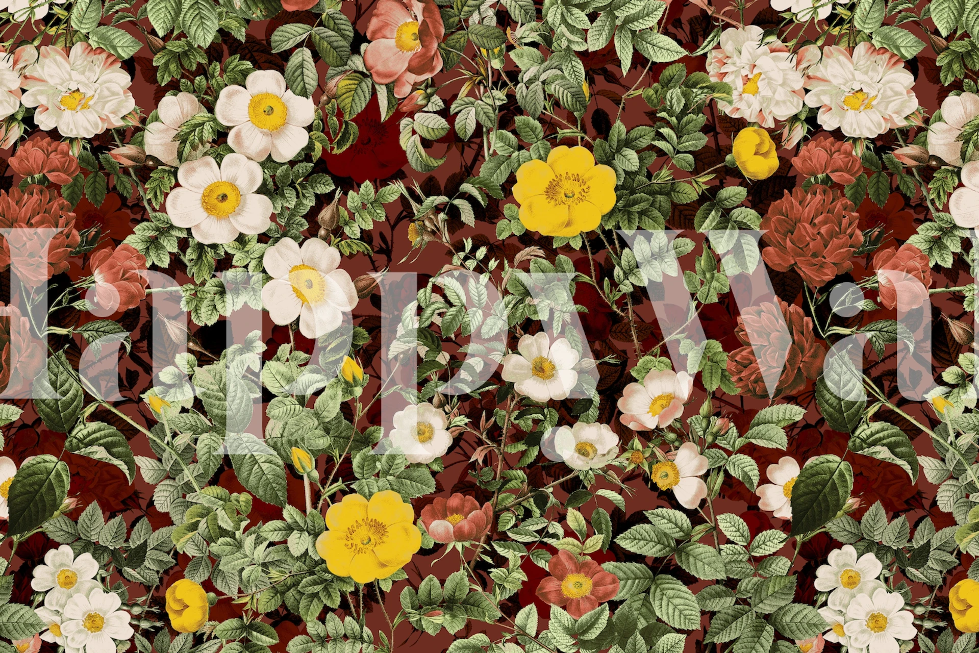 Floral design wallpaper in a room