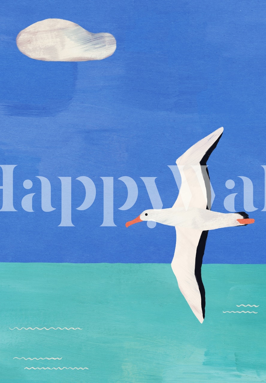 Seagull flying over ocean wallpaper