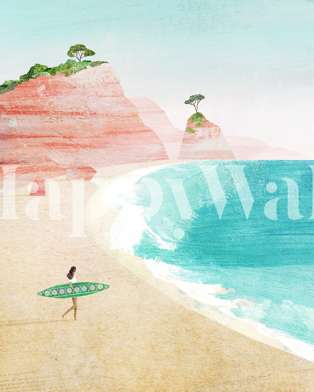 Surf Beach-tapet med surfer- og pastellklipper