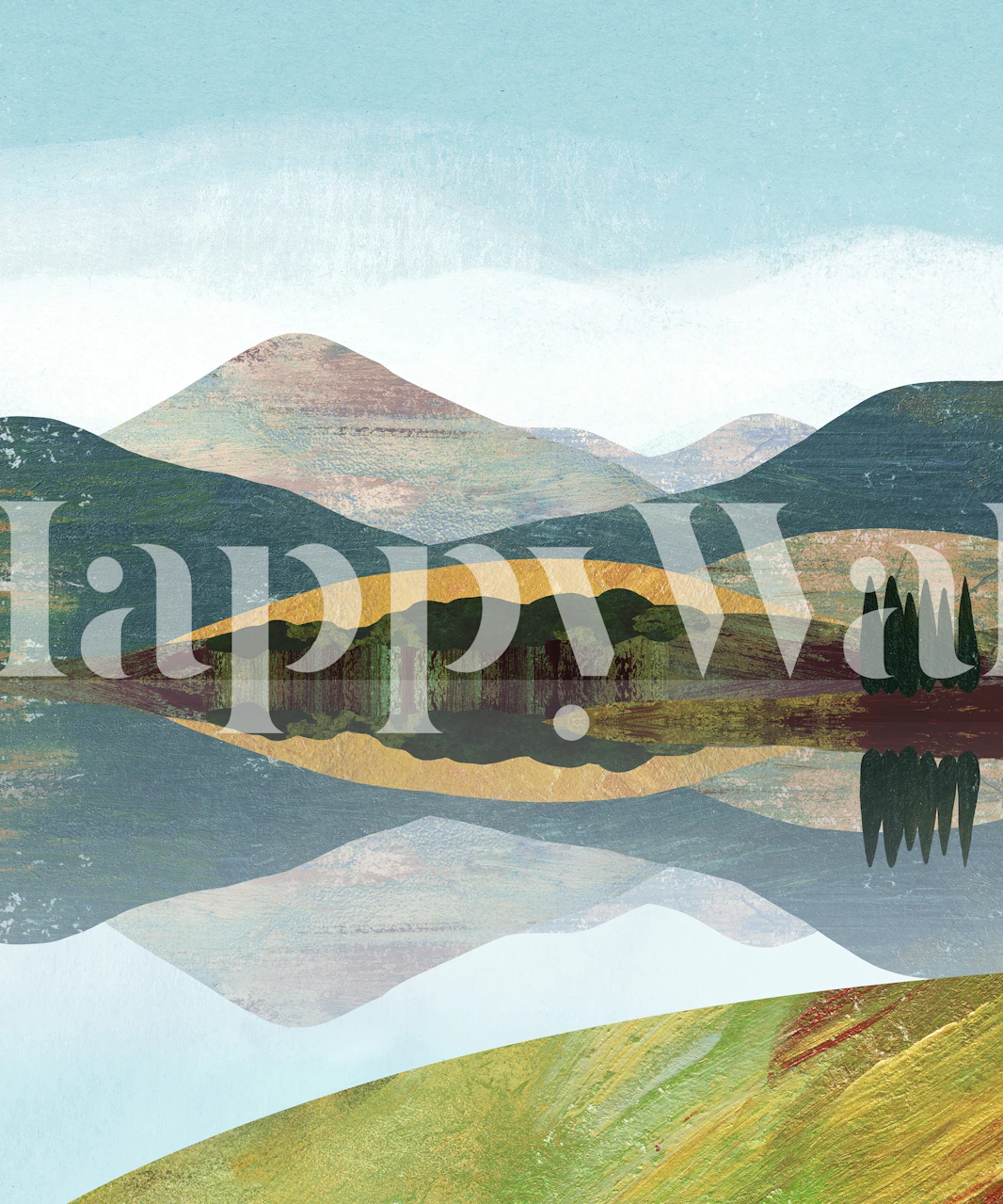 papel tapiz Mountain Lake Landscape en una habitación