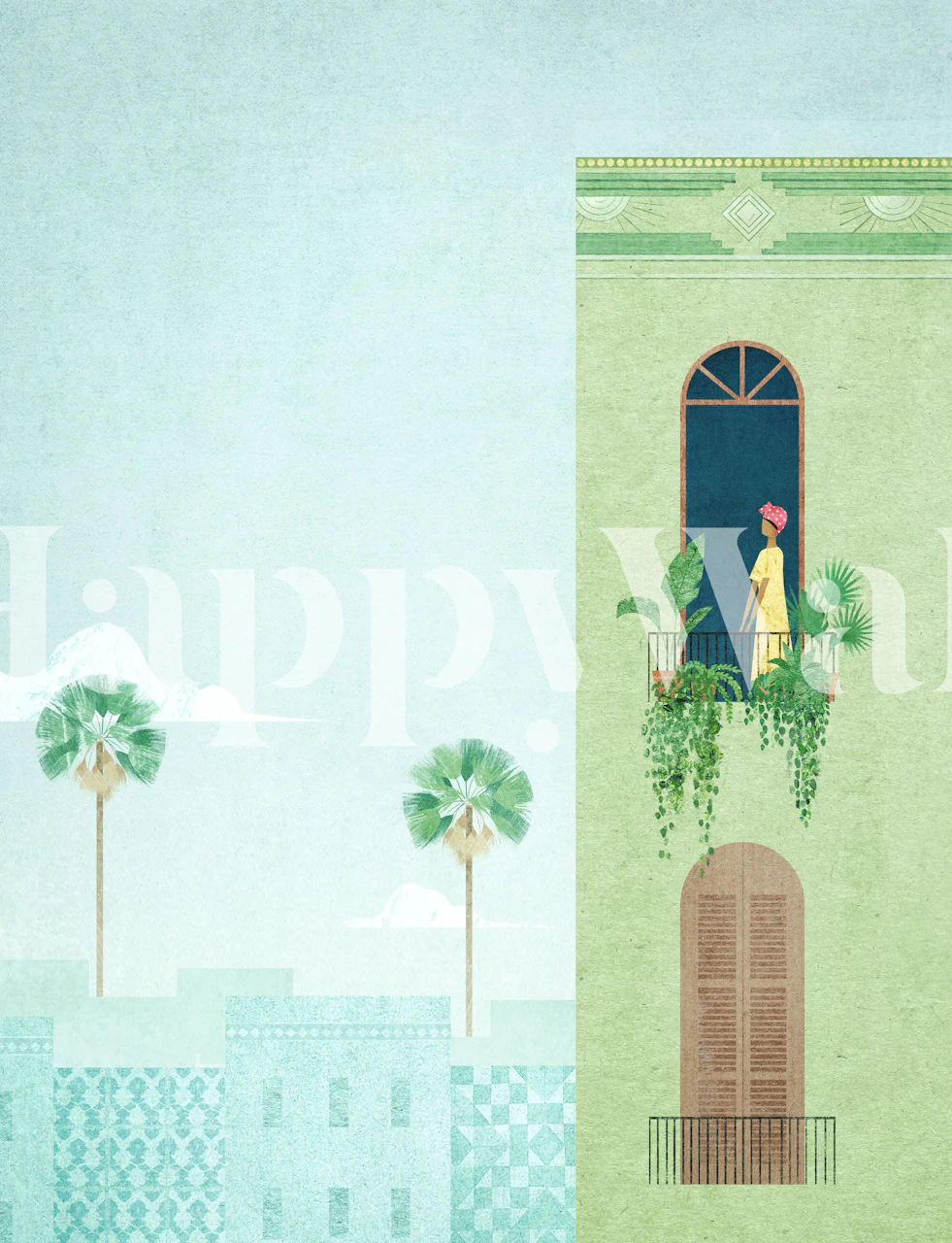 Havana wallpaper design with balcony view