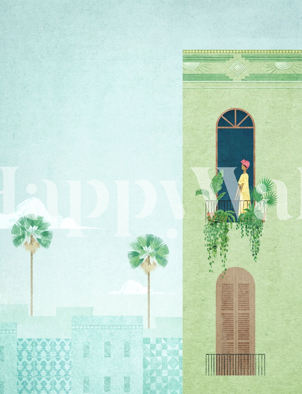 Havana wallpaper design with balcony view
