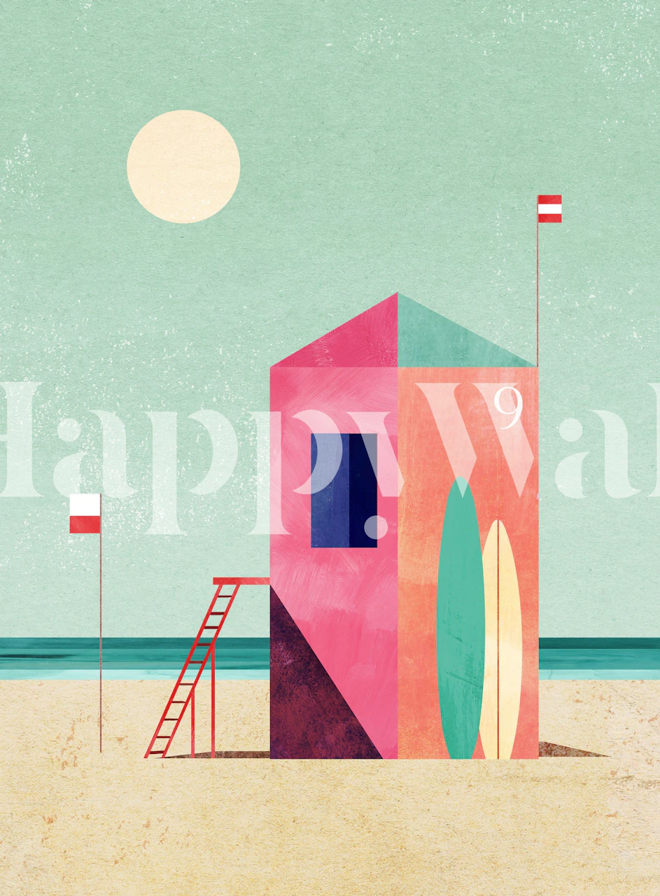 Carta da parati colorata Surf Hut in una stanza