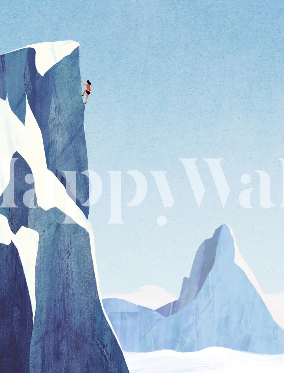 Grimpeur sur une paroi rocheuse, bleu et blanc, wallpaper