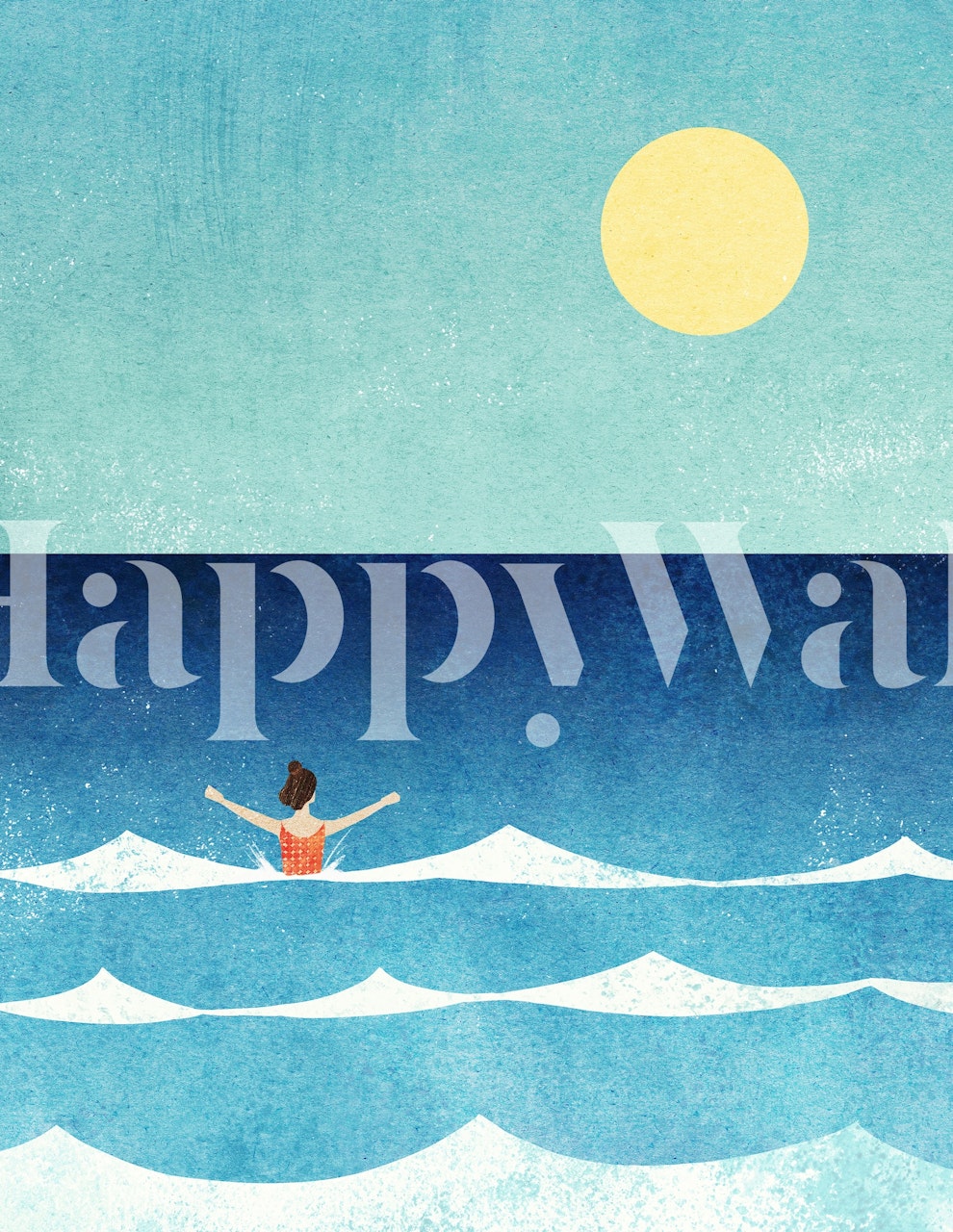 Wallpaper design of waves and a sun