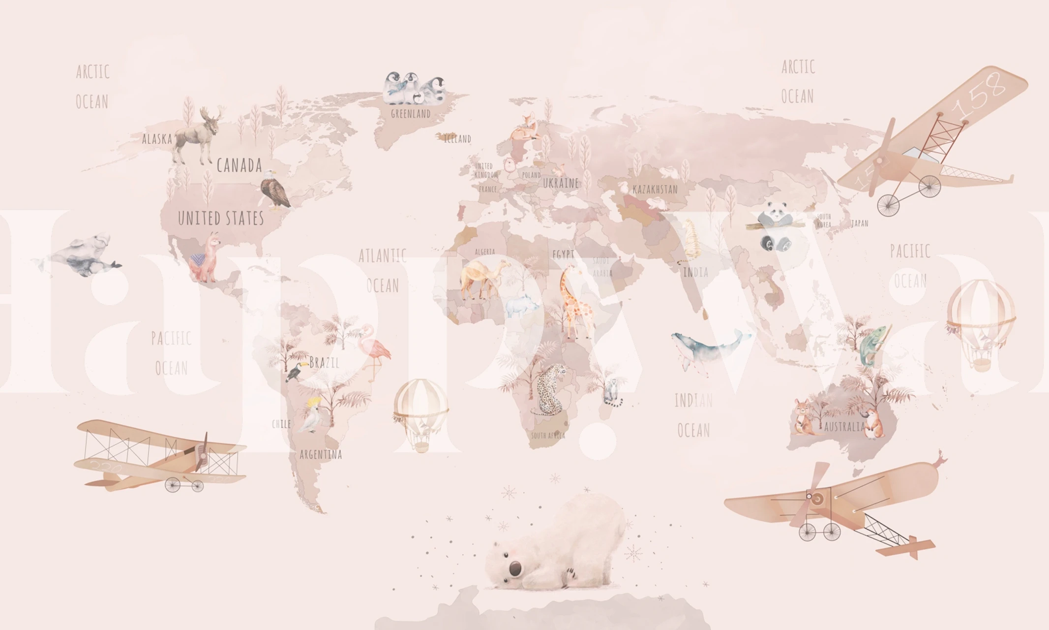 Papel de parede Cute kids world map em um quarto