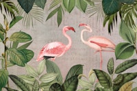 Vintage Flamingo Oasis And Vintage Typography Green ταπετσαρία