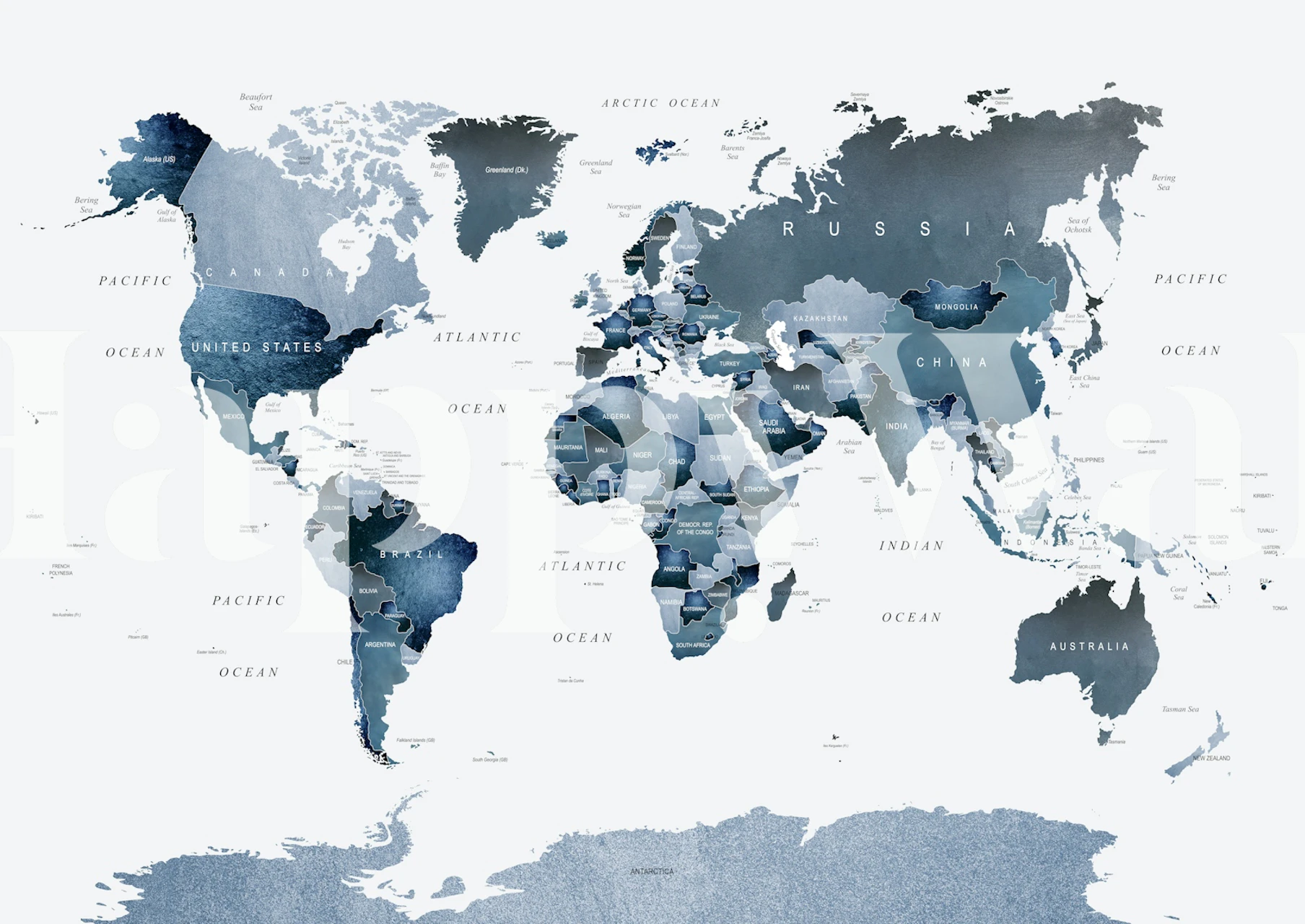 Detailed blue watercolor world map wallpaper