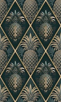 Exquisite Art Deco Pineapple Ornament Teal Gold behang