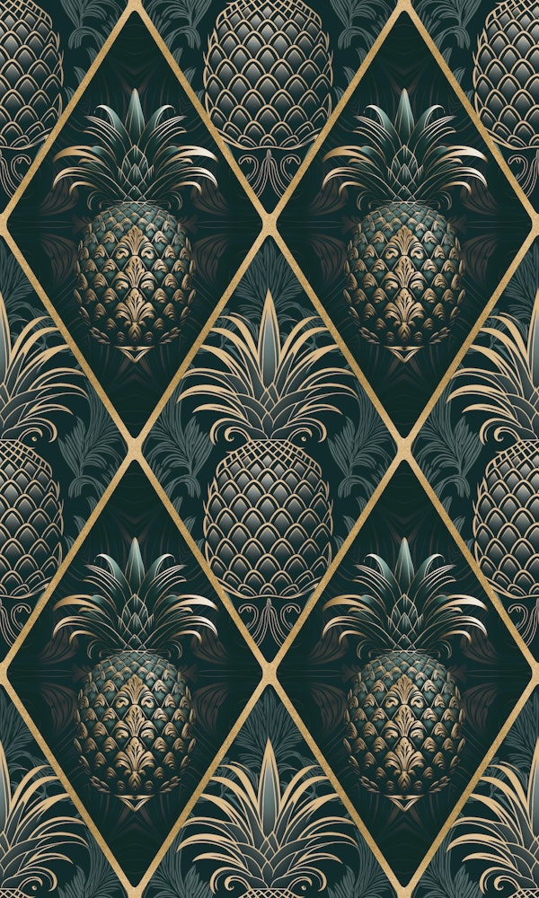 Exquisite Art Deco Pineapple Design Teal Gold