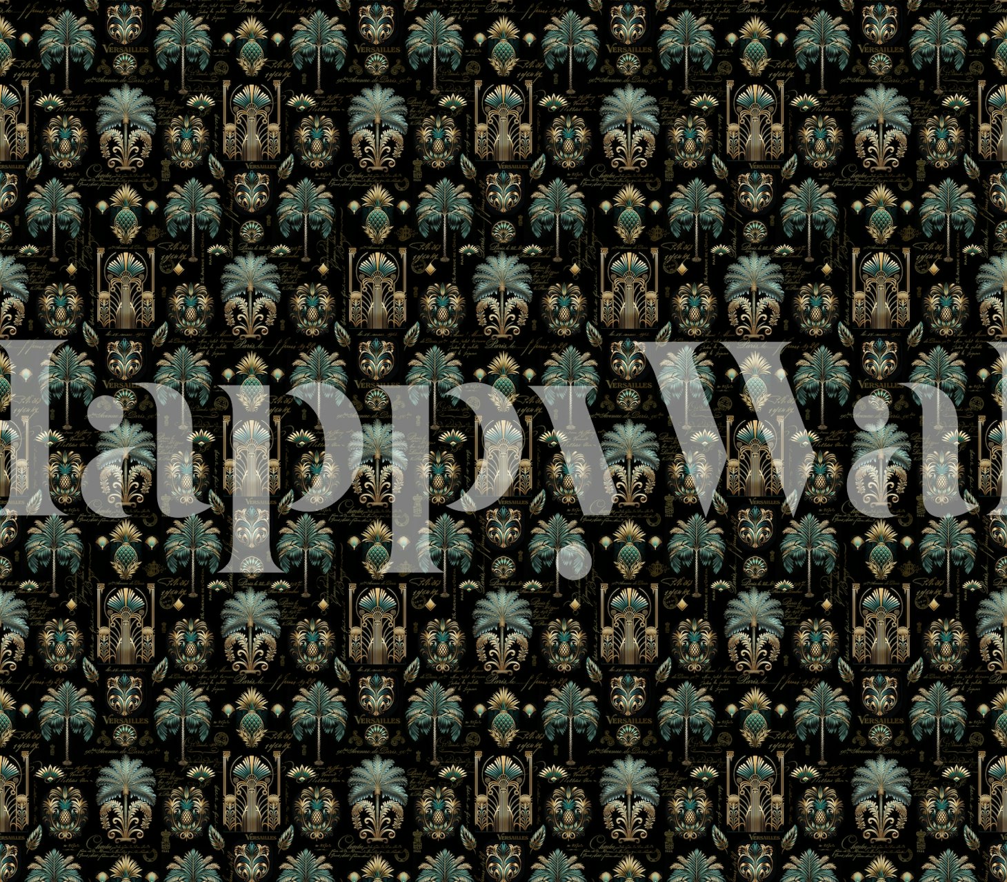 Art Deco palm tree and pineapple wallpaper design
