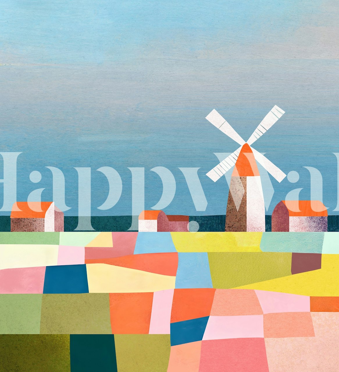 Colorful geometric tulip fields in pastel tones wallpaper