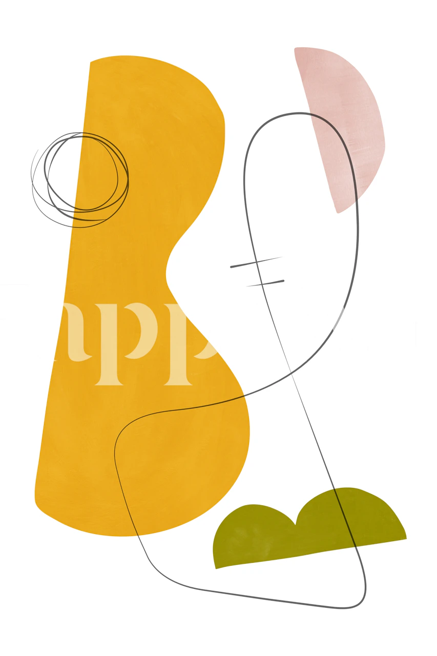 Abstract shapes in yellow, green, and pink wallpaper