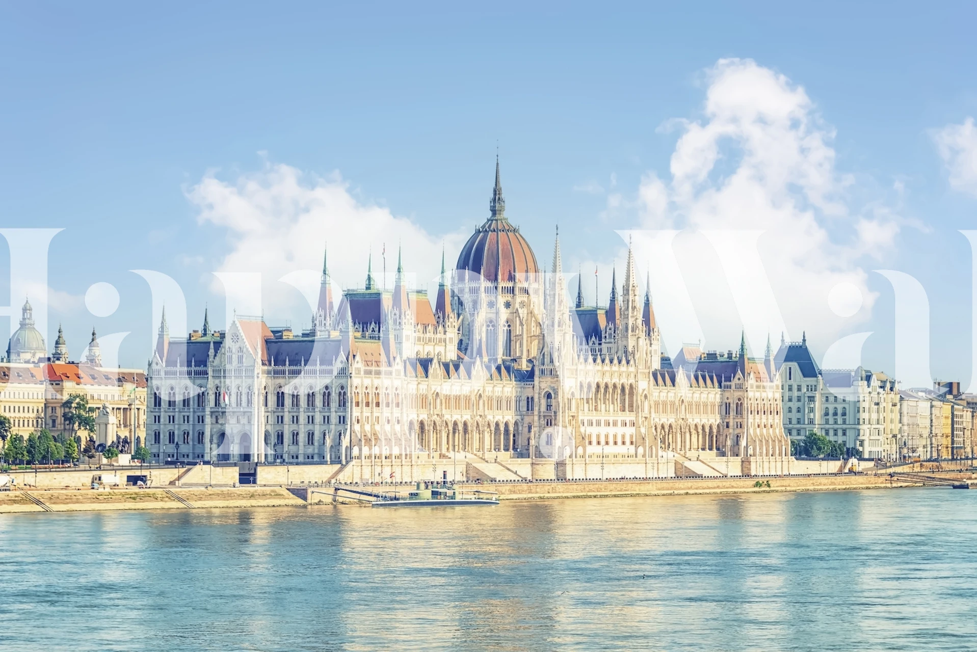 Budapest Parliament building along the Danube River wall mural