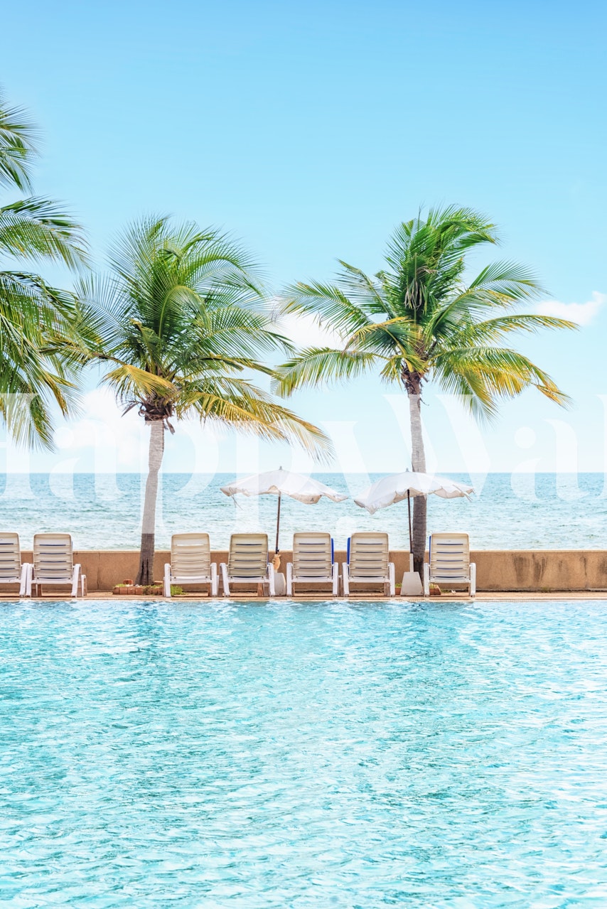 Blue Holiday behang met een serene stranduitzicht