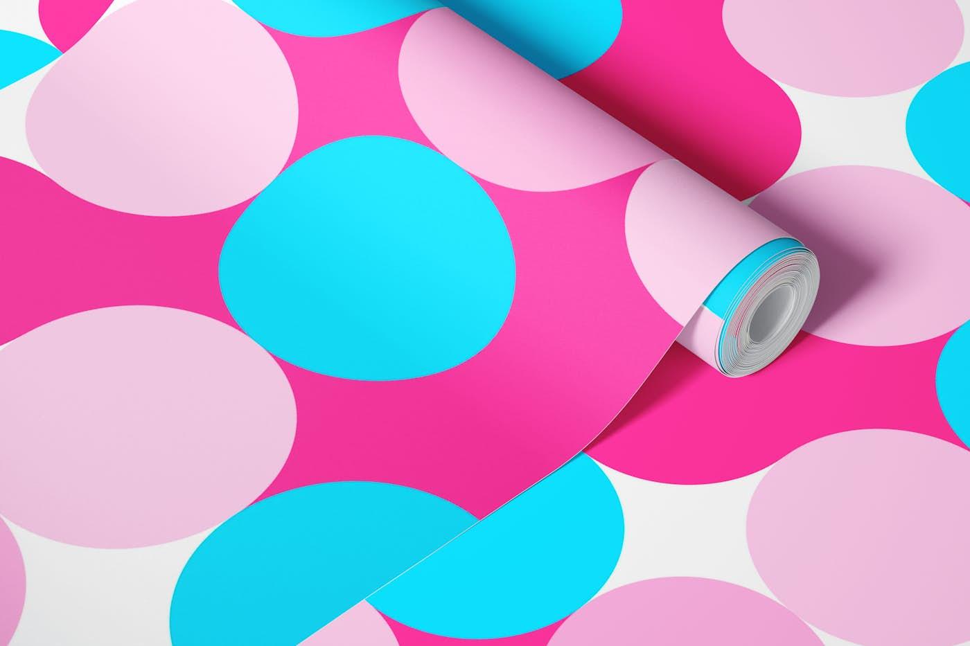 Retro Barbicore Pink and Aqua dot pattern wallpaper roll