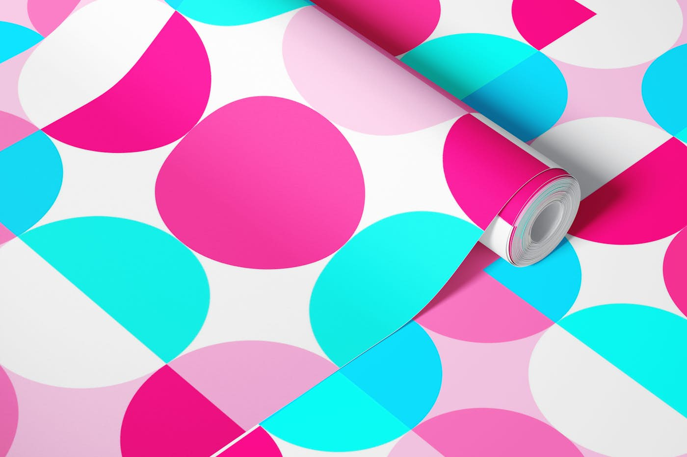 RETRO PINK AND BLUE DOTS • WALLPAPER wallpaper roll