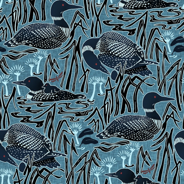 Loons on the lake at dusk