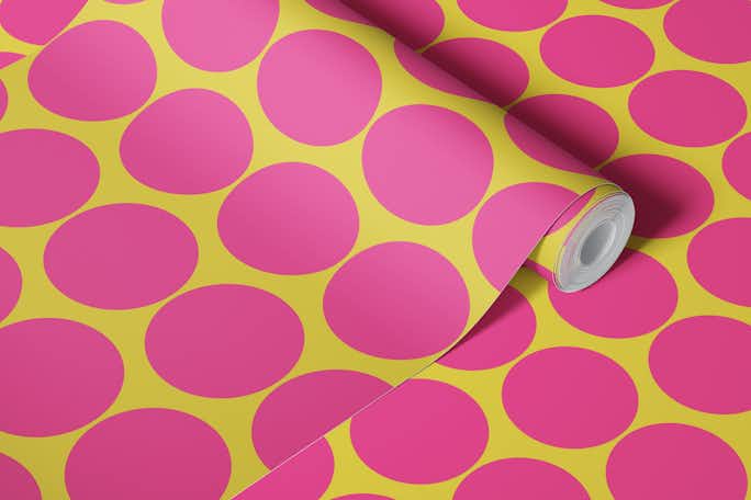 70s Big Dots - Hot Pink / Empire Yellowwallpaper roll