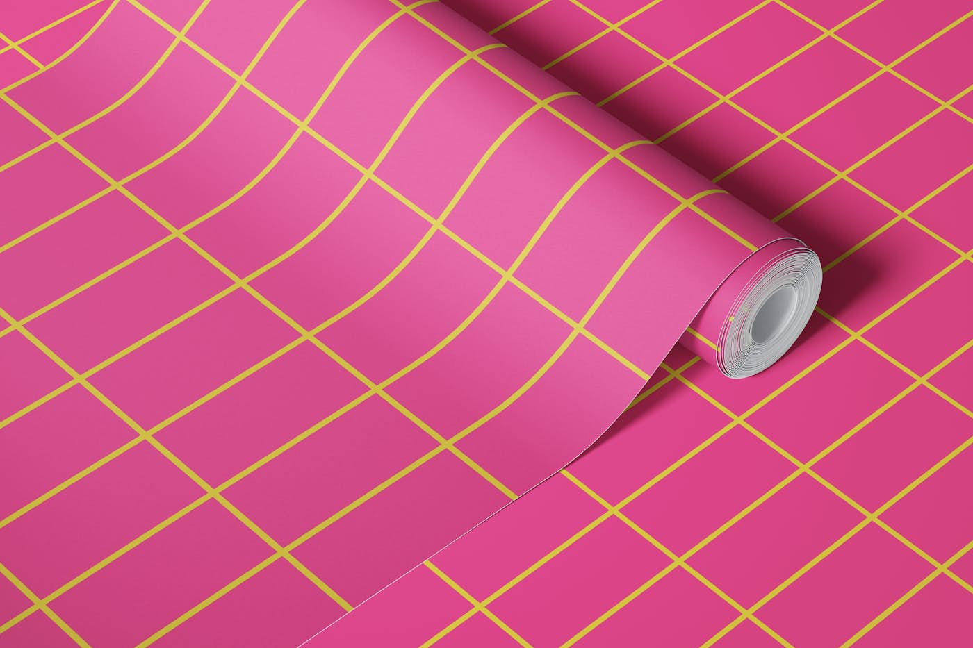 70s Simple Tiles - Hot Pink / Empire Yellow wallpaper roll