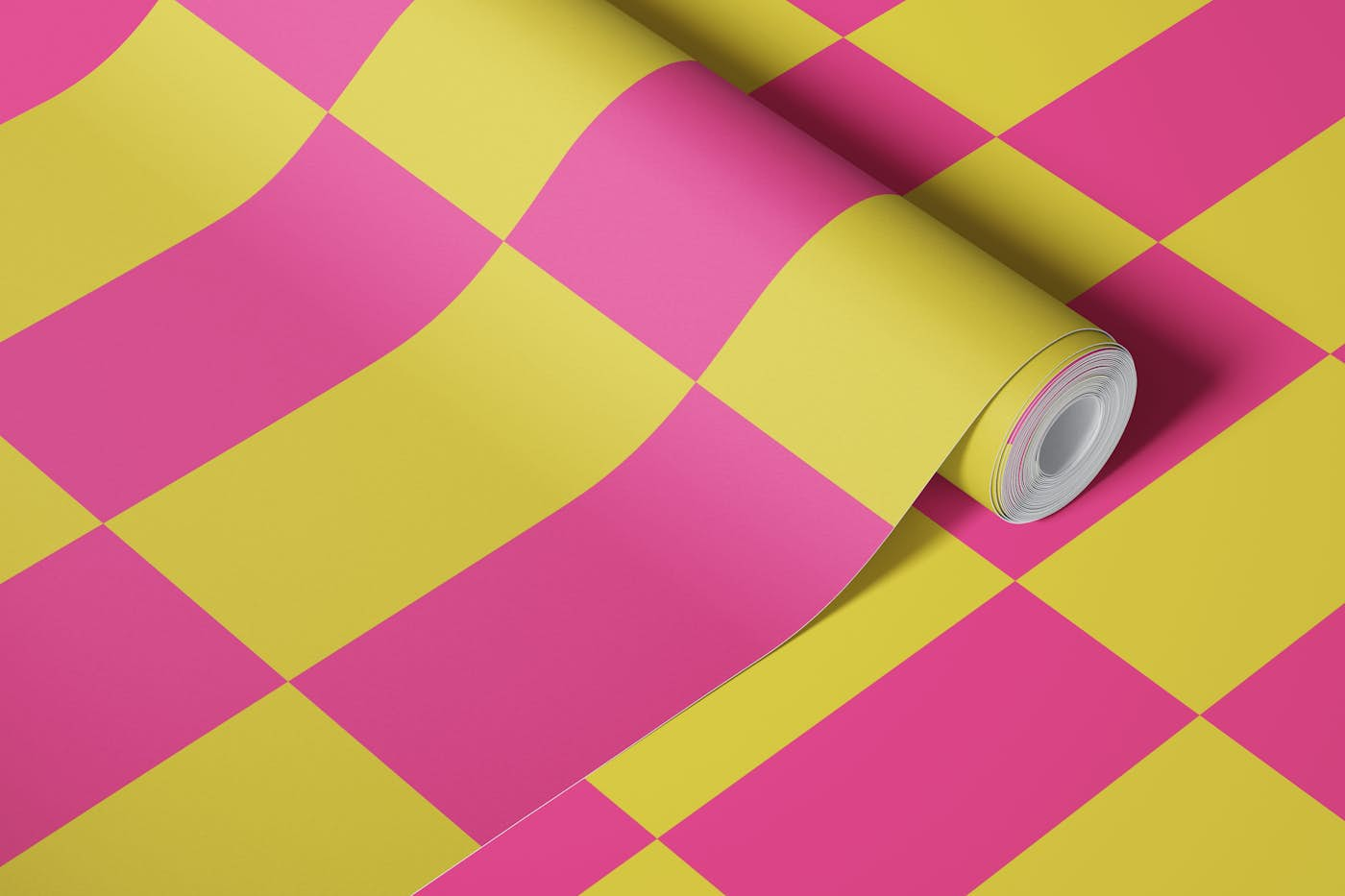 70s Rectangles - Empire Yellow / Hot Pink wallpaper roll